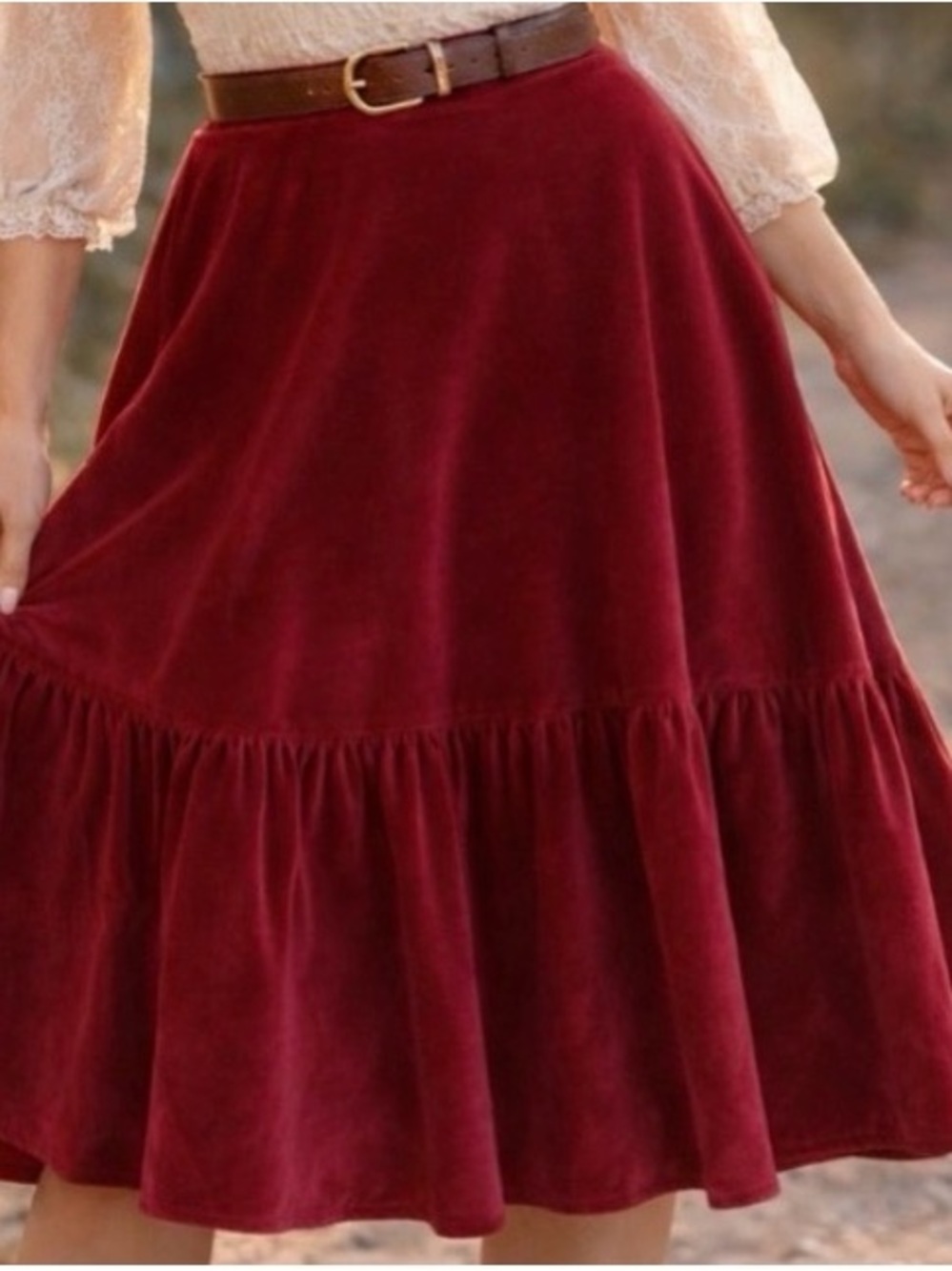 *vintage 70’s /80’s - velvet - prairie skirt red, ruffled, Gunnies style